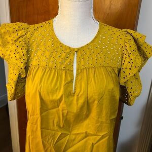 A new day Dark Mustard Eyelet Top.